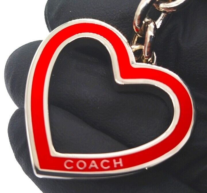 Rare COACH Vintage Red Enamel Heart Keychain FOB Purse Charm-#7382