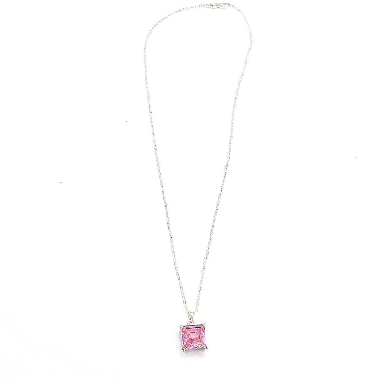 12MM Millennia Princess Cut Pink Cubic Zirconia Crystal 18" Pendant Necklace