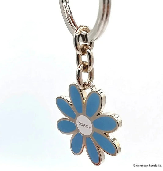 *READ* Vintage COACH Sky Blue Enamel Daisy Flower Keychain FOB Purse Charm