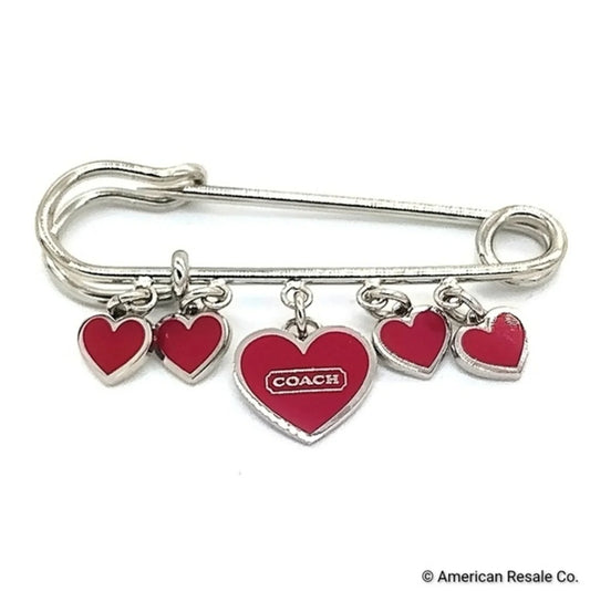 SALE! Vintage COACH Red Multi Heart Safety Pin Brooch Hangbag Purse Wallet Charm