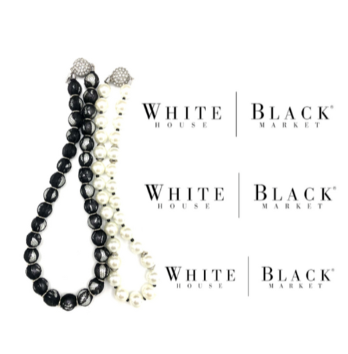 White House Black Market Faux Pearl Two Piece Necklace Set CZ $90 Retail