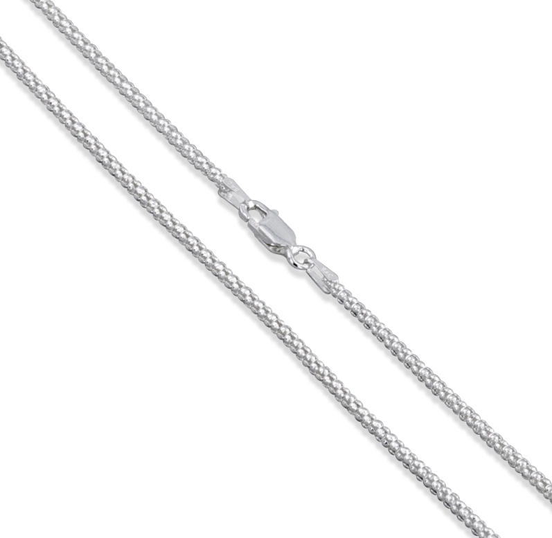 2MM Real 925 Sterling Silver Diamond Cut Popcorn Chain Necklace Made in Italy