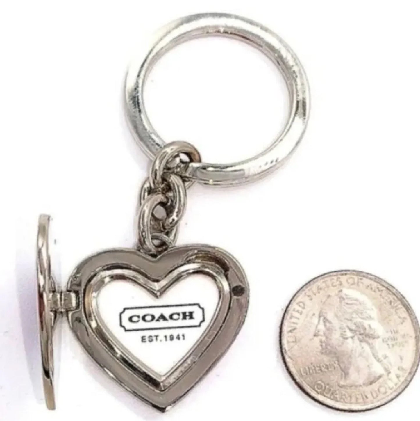 Vintage COACH Signature Red Heart Locket Purse Charm Keychain #1657