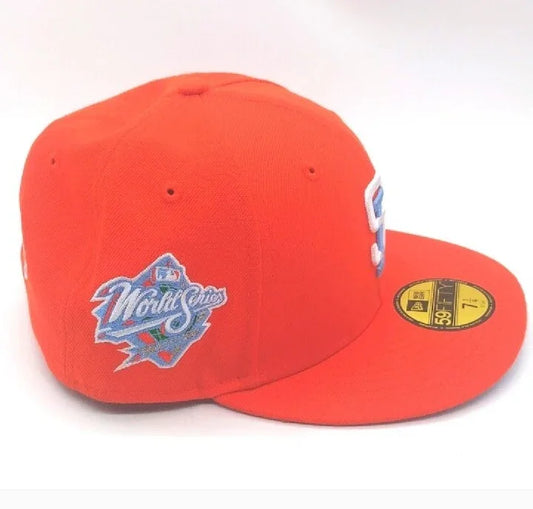 SAN DIEGO PADRES 1998 WORLD SERIES ORANGE ICY BLUE BRIM NEW ERA FITTED HAT 7 1/4