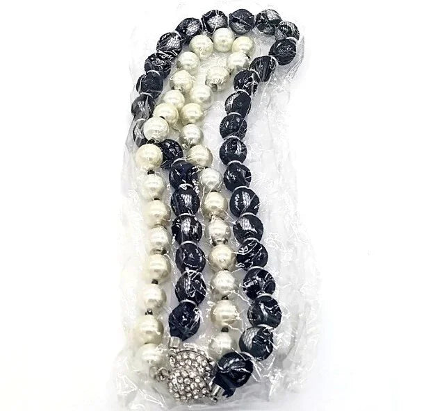 White House Black Market Faux Pearl Two Piece Necklace Set CZ $90 Retail