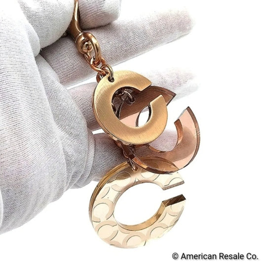 READ! Large COACH Triple C Trigger Snap Keychain Fob Purse Charm in Gold