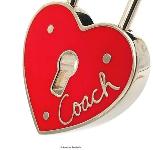 Rare COACH Red Enamel Heart Lock Love Keychain Purse Fob Charm #92118