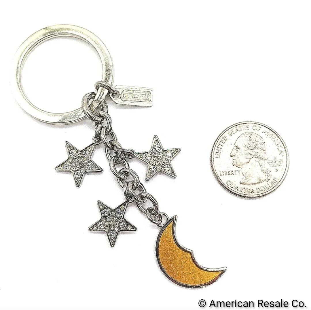 JUST IN-Vintage COACH Moon and Stars Pave Swarovski Crystal Keychain Purse Charm