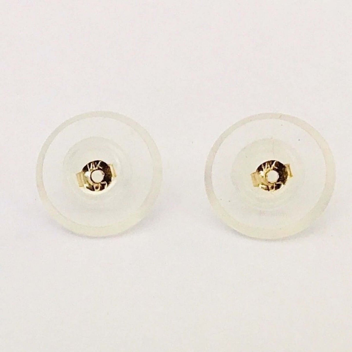 Tiny 14K Gold Natural Angel Skin REAL Coral Hand Carved Rose Flower Earrings NEW on a white background.