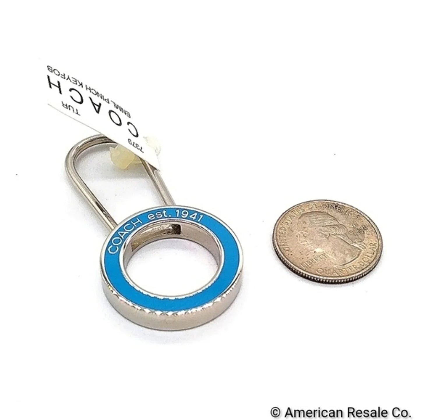 NWT COACH Vintage Sky Blue Enamel Pinch Lock Locket Keychain FOB purse charm