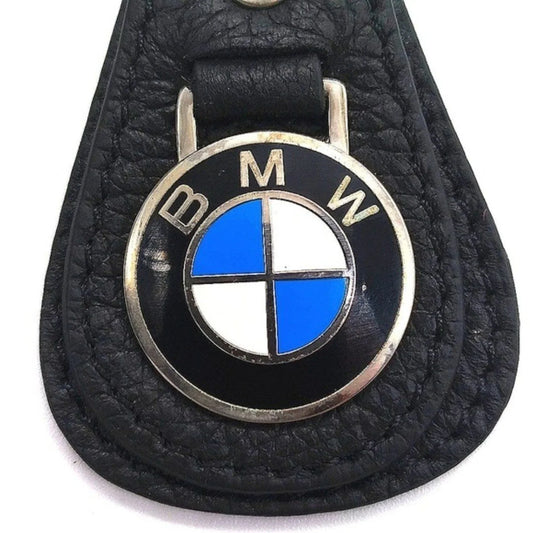RARE Authentic Vintage BMW Black Leather Logo Keychain Key Fob OEM