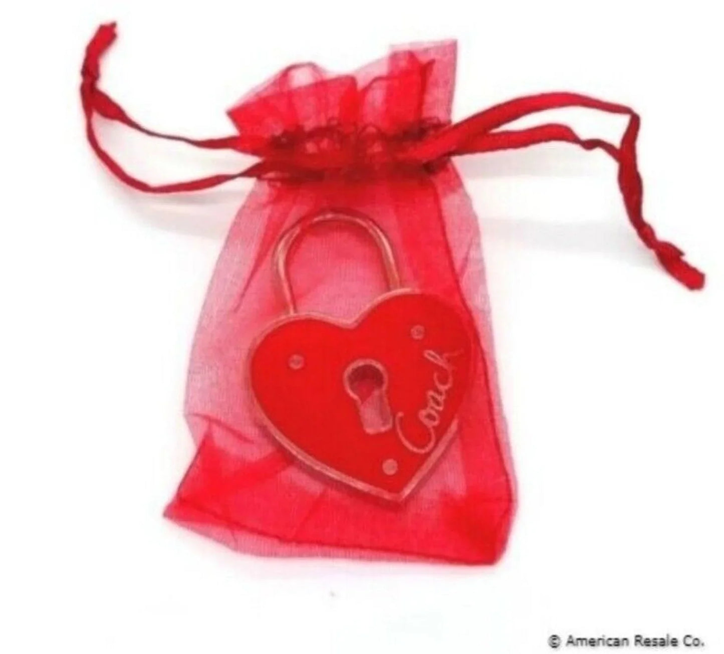 Rare COACH Red Enamel Heart Lock Love Keychain Purse Fob Charm #92118