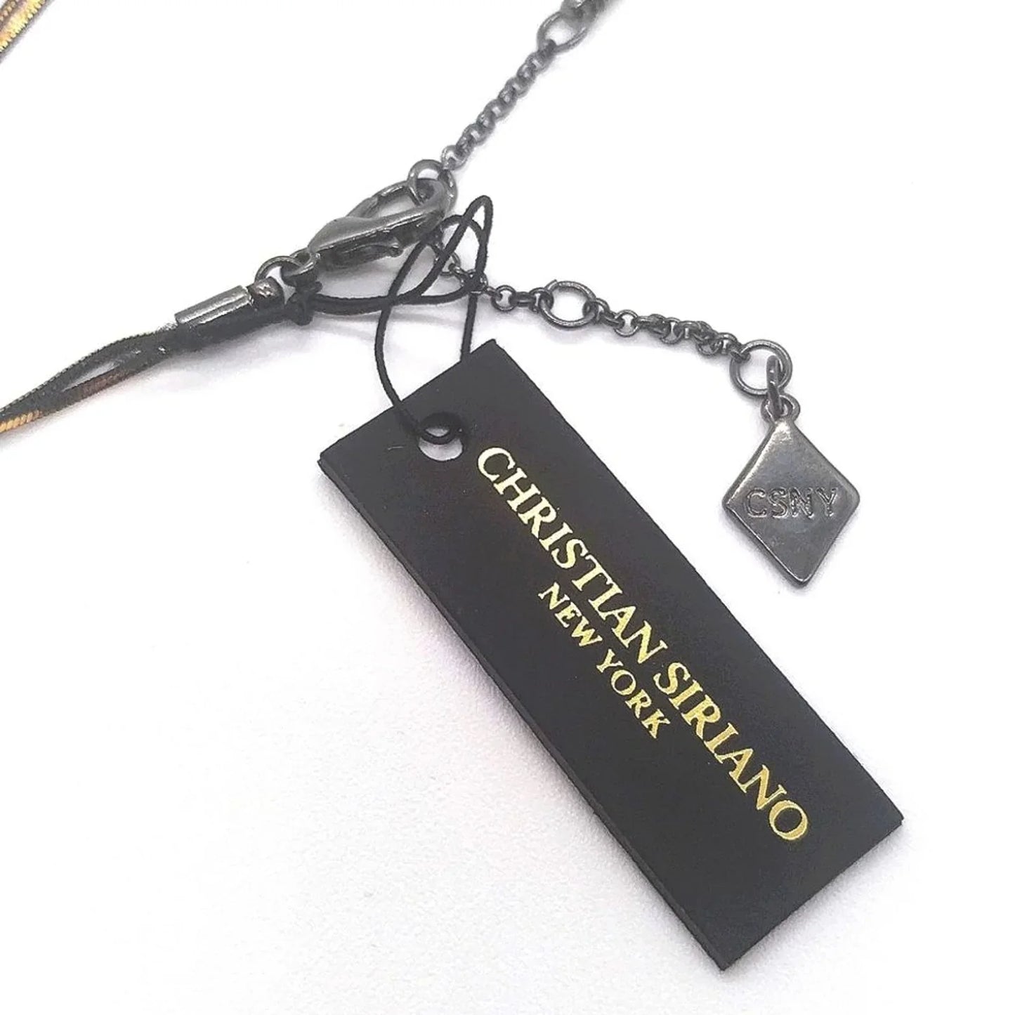 CHRISTIAN SIRIANO NY Black Necklace with Cubic Zirconia CZ Gold Y Tassel Pendant