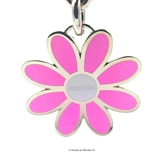READ! COACH Vintage PINK Enamel Daisy Keychain Fob Purse Charm-Rare