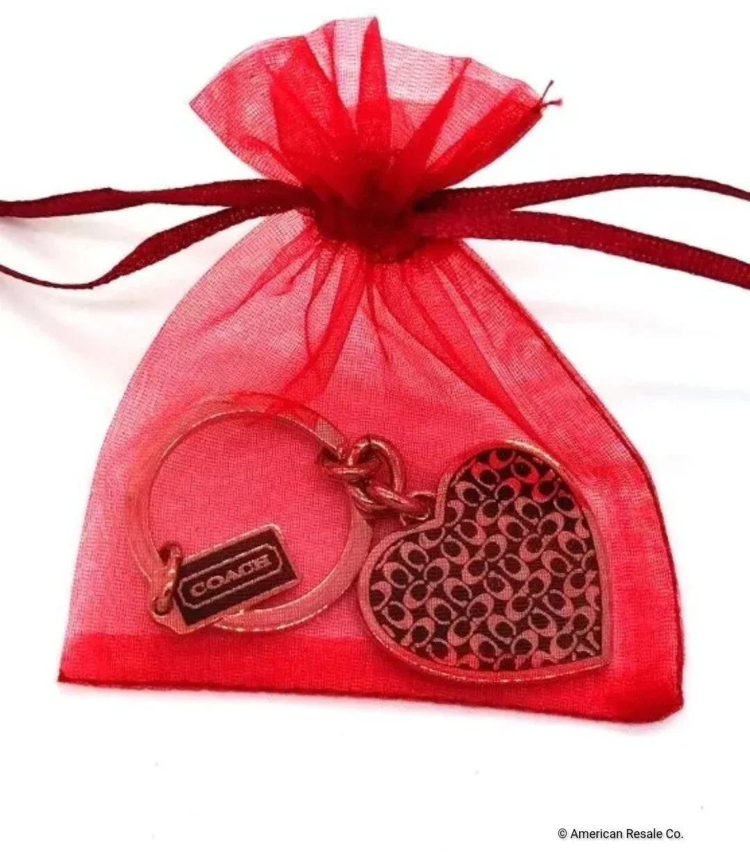 Large COACH Green Enamel SIGNATURE Heart Silver Keychain FOB Purse Charm-Rare