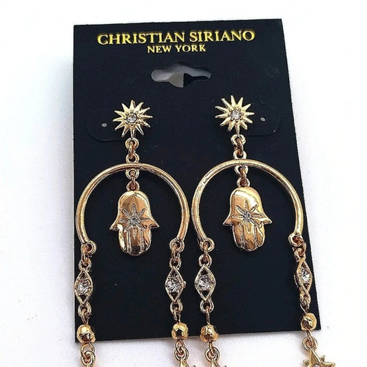 $59 Christian Siriano Hamsa Hands CZ Cubic Zirconia Drop Earrings in Gold