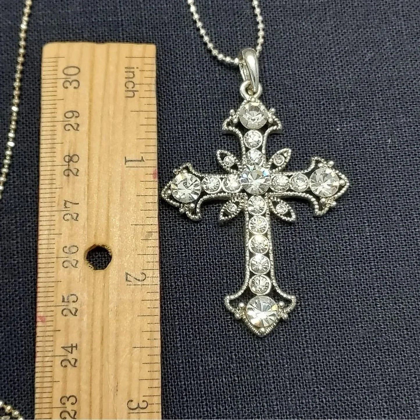 Vintage Premier Designs Silver Cross Necklace Made With Swarovski Crystals-NWOT