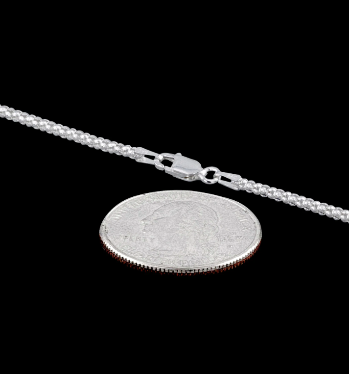 2MM Real 925 Sterling Silver Diamond Cut Popcorn Chain Necklace Made in Italy