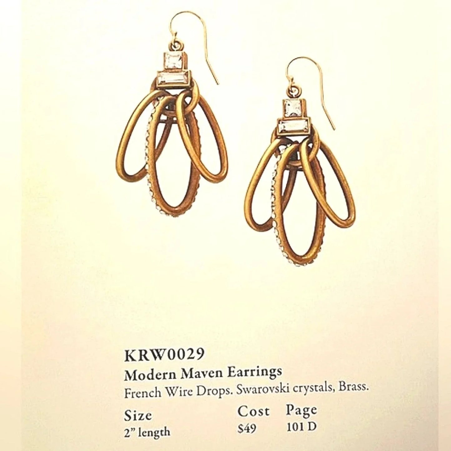 SILPADA KR Modern Maven Brass 2" Drop Dangle Earrings with Swarovski Crystals