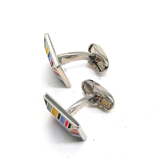 Paul Smith Vintage Square Striped Signed Cufflinks in Silver