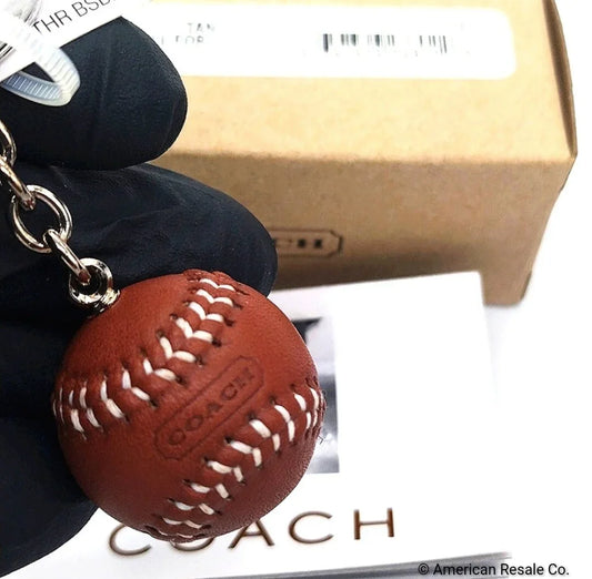 Rare COACH Baseball Keychain Fob Charm-Real Leather-New in Box/Booklet #FS7377