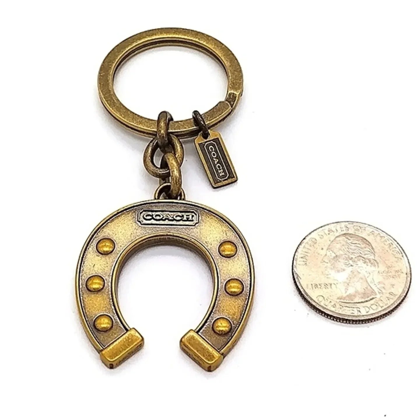 Large COACH Brass Keychain Key Fob Lucky Horseshoe Tag Purse Charm Men Women