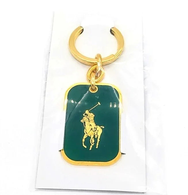Gold and Green Polo by Ralph Lauren Vintage Keychain Fob Purse Charm