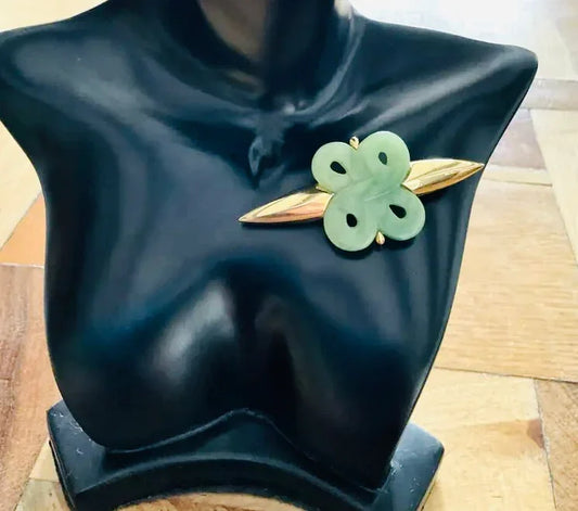 Rare 1977 Givenchy Resin Brooch Jade Color in Gold