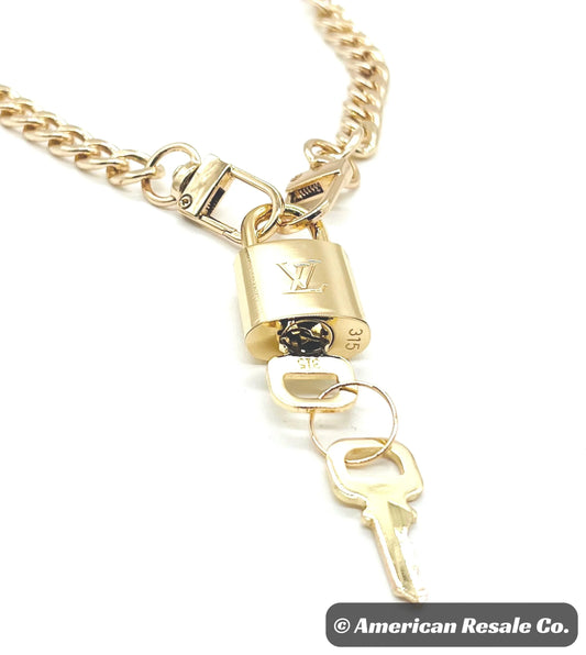 Authenticated Louis Vuitton Palladium Plated #315 Gold Lock Vintage and Rare PadLock Lock 2 Keys and UNBRANDED Necklace
