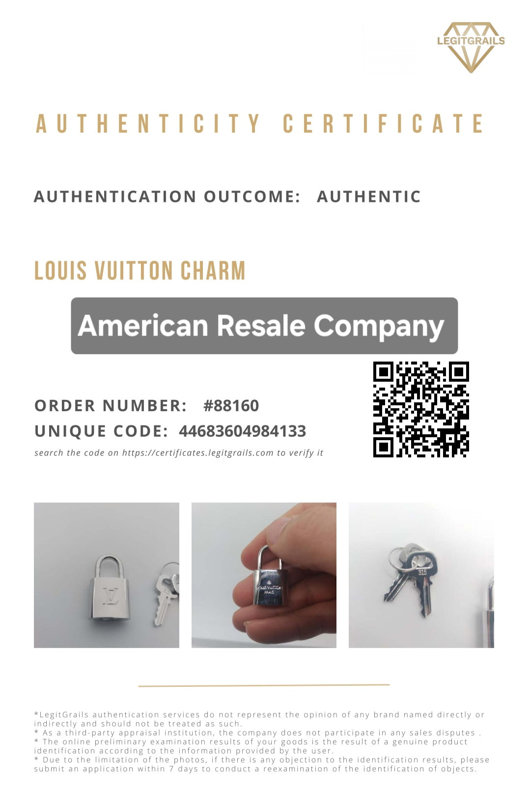 Louis Vuitton #315 Lock SILVER Vintage and Rare PadLock Lock & 2 Keys.