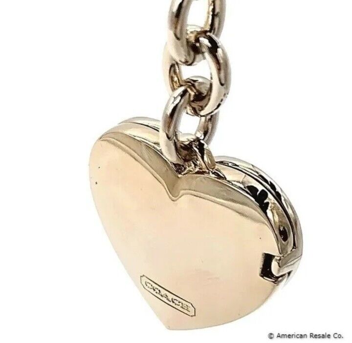 Rare COACH Signature White Enamel Heart Locket Purse Charm Keychain FOB-magnetic