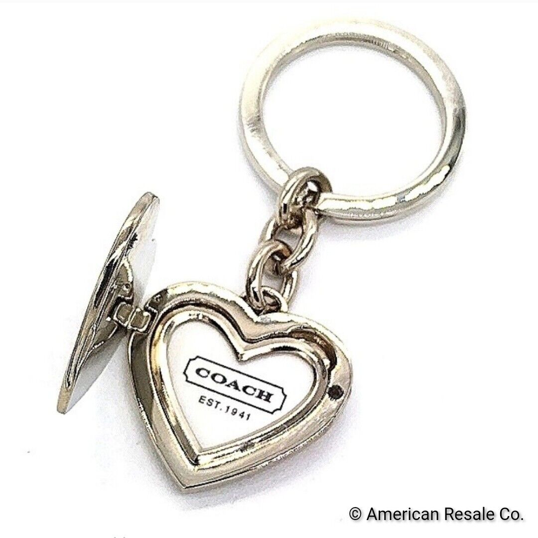 Rare COACH Enamel Red Heart Locket Silver Purse Charm Keychain Fob