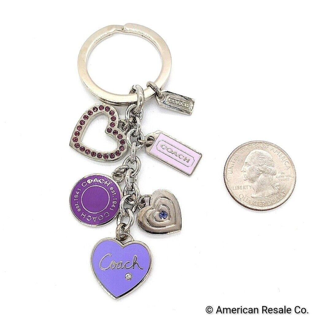 $98 Rare COACH Triple Heart Crystal Key Ring Keychain Fob Purse Charm-Vintage