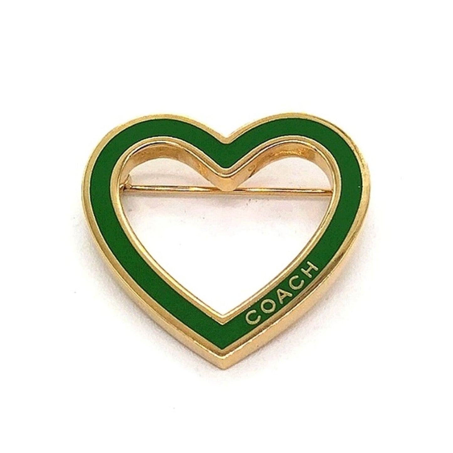 COACH Vintage Green Enamel Heart Pin Brooch in Gold Tone-Purse Backpack Charm