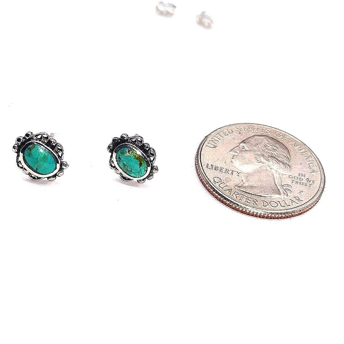 10MM Sterling Silver Oxidized Turquoise Bali Stud High Polished Earrings 925