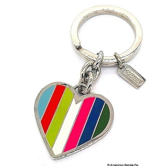 Rare COACH Rainbow LEGACY Heart Keychain Fob Purse Charm Style# 92109