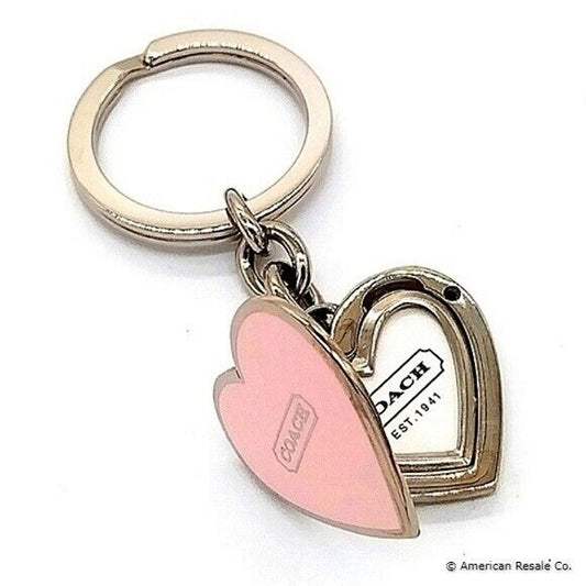 READ! Rare Vintage COACH Pink Enamel Heart Locket Keychain Fob Purse Charm