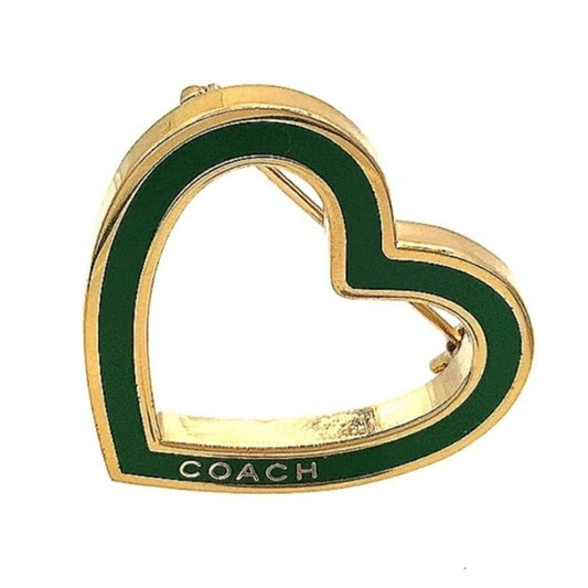 COACH Vintage Green Enamel Heart Pin Brooch in Gold Tone-Purse Backpack Charm