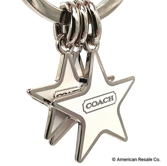 Vintage COACH White Triple Star Keychain Multi Fob Purse Charm-Rare