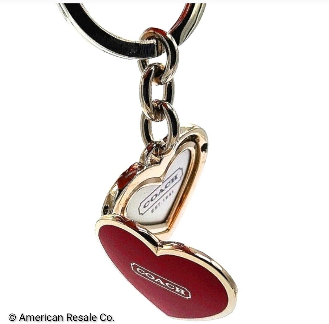 Rare COACH Enamel Red Heart Locket Silver Purse Charm Keychain Fob