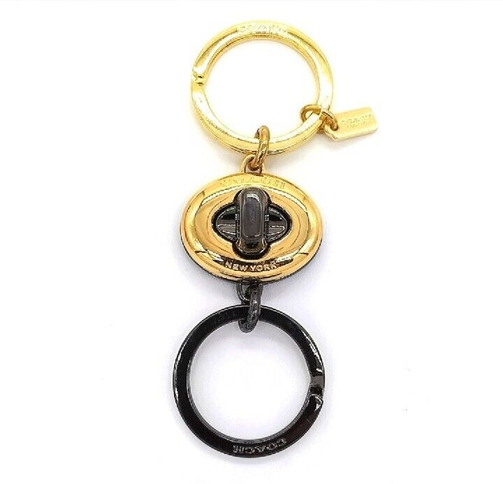 $98 COACH Black and Gold Dual Keychain Fob Purse Charm Detachable for Valet-Rare