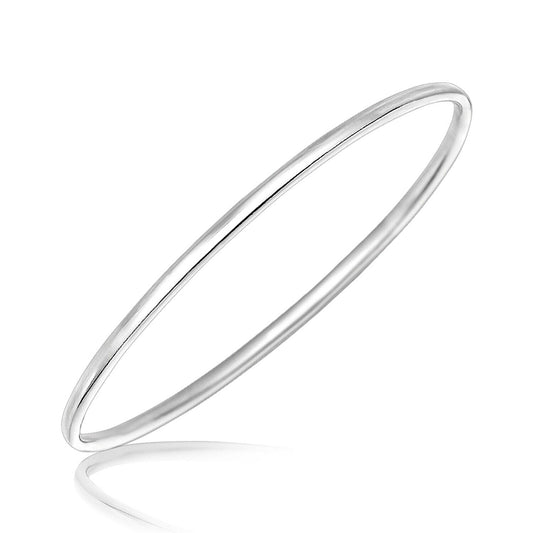 Sterling Silver Slim Style Polished Bangle with Rhodium Plating