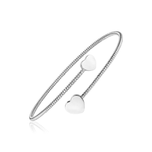 Sterling Silver Bypass Bangle with Hearts