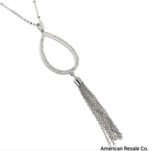 Teardrop Tassel Pendant Layered Station Necklace Made w/ Swarovski Crystals