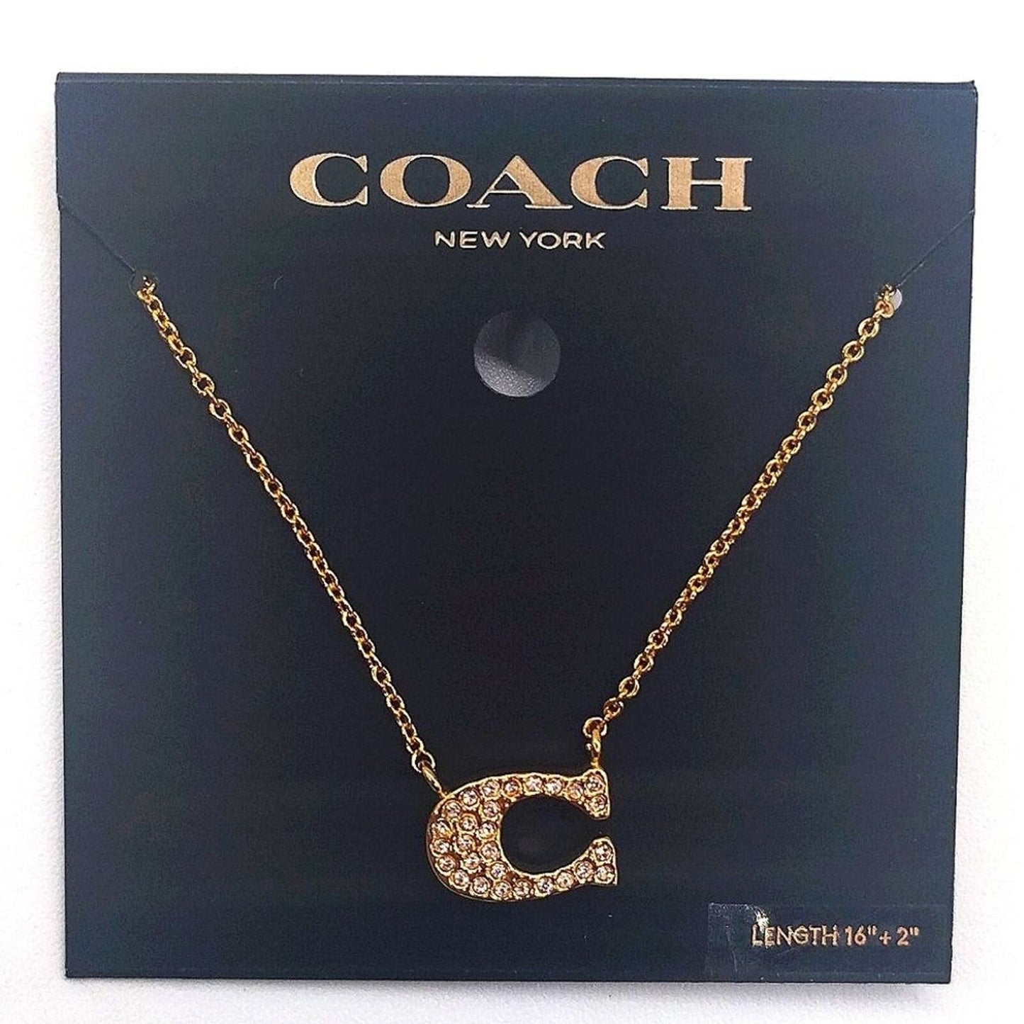 $88 Rare COACH Retired Gold Plated Pave Crystal C Logo Necklace