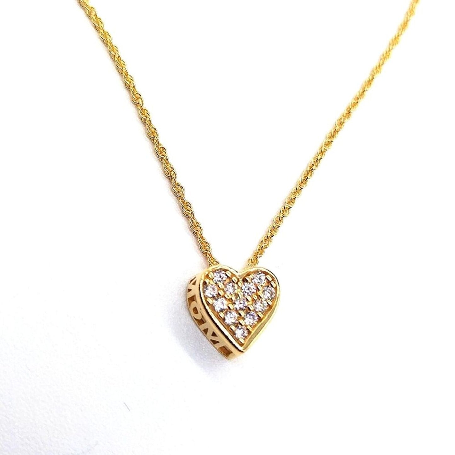 14K Gold Plated Sterling Silver Pave Cubic Zirconia Heart "MOM" Necklace .925