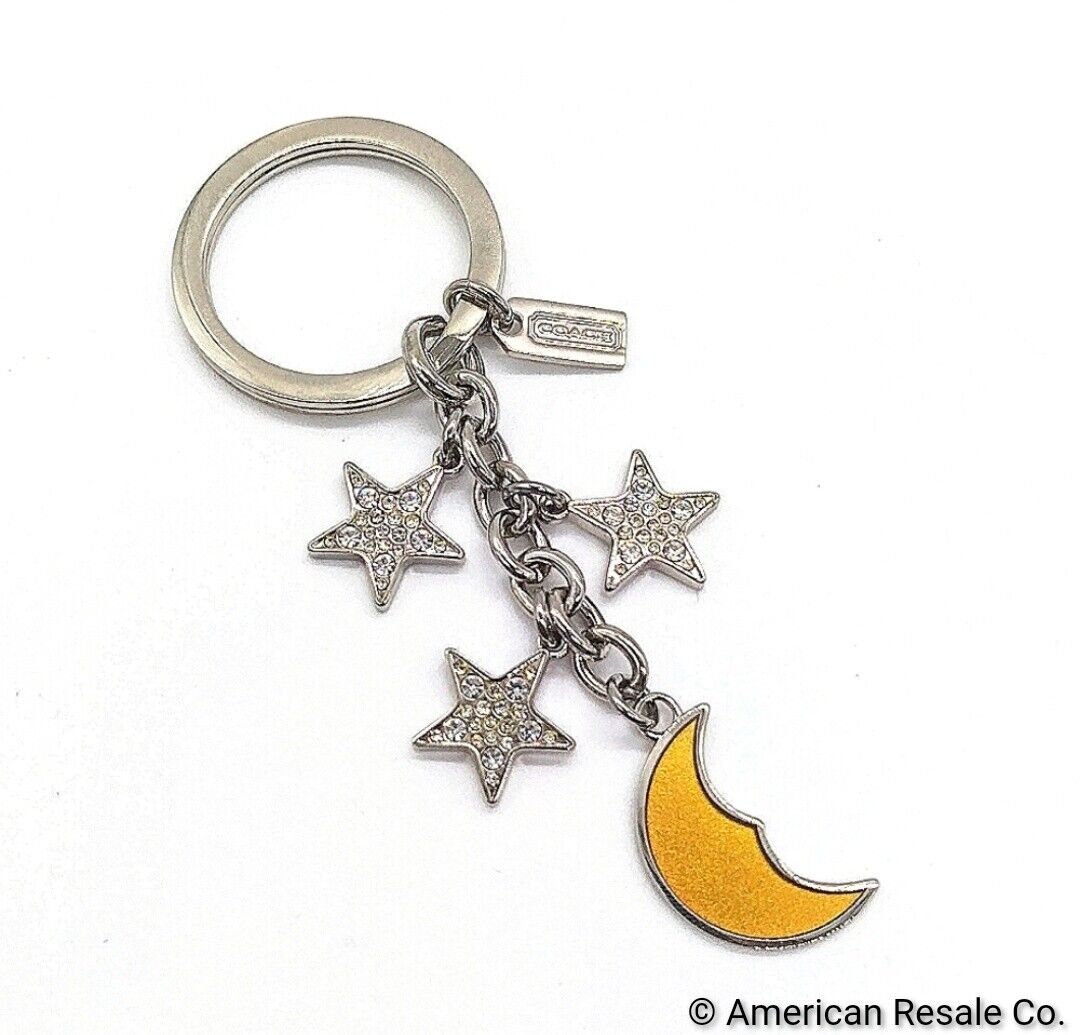 JUST IN-Vintage COACH Moon and Stars Pave Swarovski Crystal Keychain Purse Charm