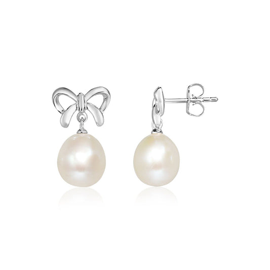 Sterling Silver Bow Earrings with Freshwater Pearls