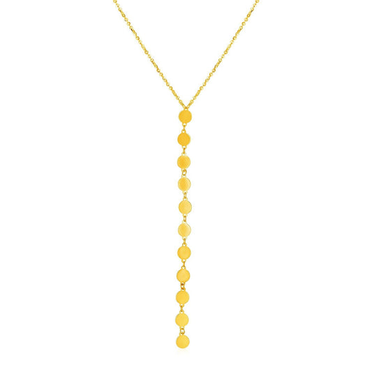 14k Yellow Gold Lariat Style Necklace with Disks