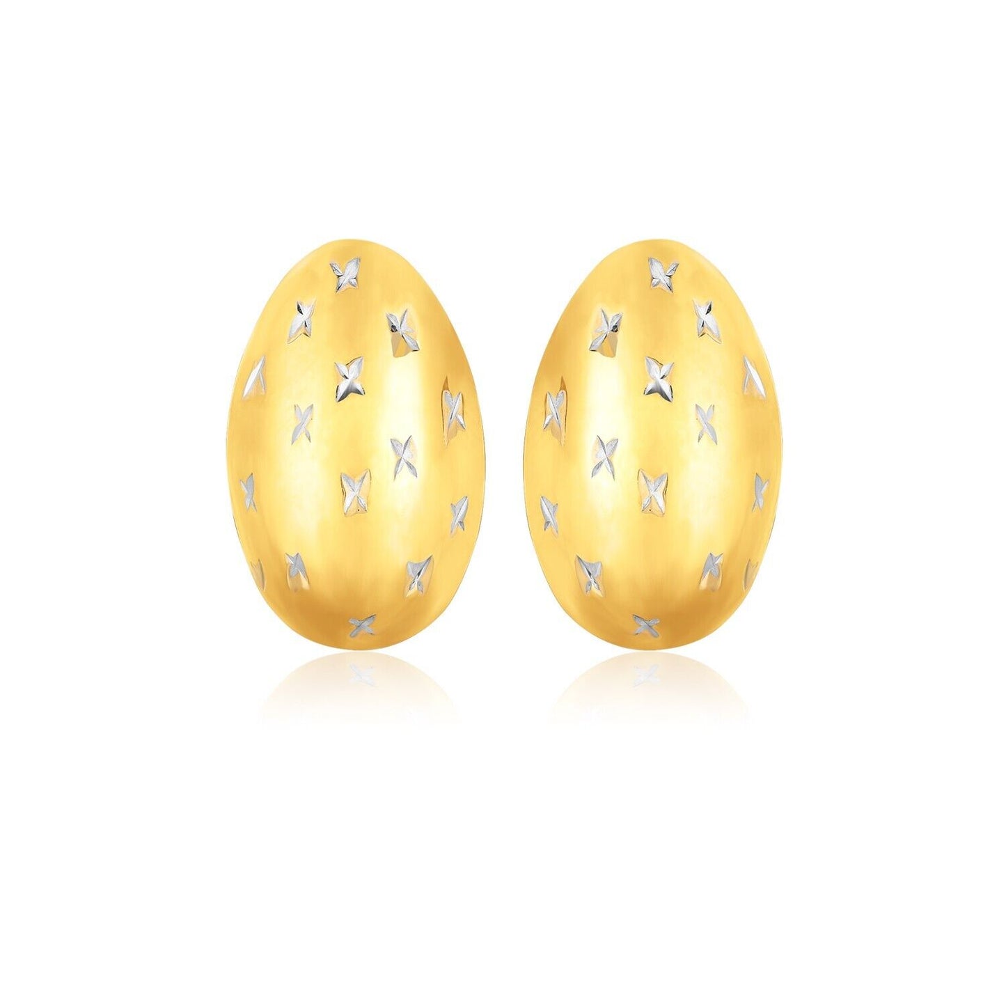 14K Yellow Gold Sparkle Kiss Diamond-cut Oval Stud Earrings